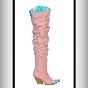 Cape Robbin Pink Over-the-Knee Western Boots with Iridescent Accents